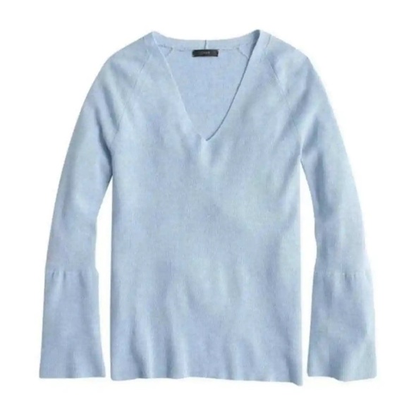 J. Crew Peplum Bell Sleeve V Neck Sweater Powder Blue Wool Blend Small H2554 - Picture 1 of 12